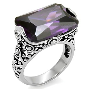 Slickblue Oblong Amethyst CZ Solitaire Ring, Stainless Steel, Polished Finish, Women’s Elegant Jewelry, Size 5-10 - 1 of 4