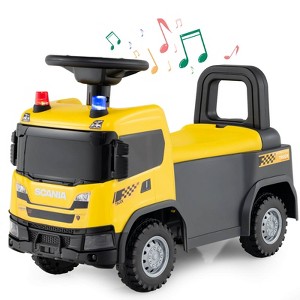 Costway Licensed Scania Toy Fire Truck with Lights Sounds & Under-Seat Storage Red/Yellow/White - 1 of 4