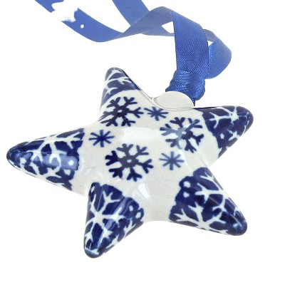 Blue Rose Polish Pottery Snow Flurry Star Ornament