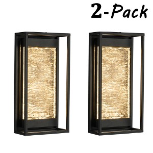 ALOADECOR H15" Modern Outdoor Integrated LED Wall Light with Dusk to Dawn Sensor Matte Black Textured Glass Wall Lantern for Entryway (¨2 Pack) - 1 of 4