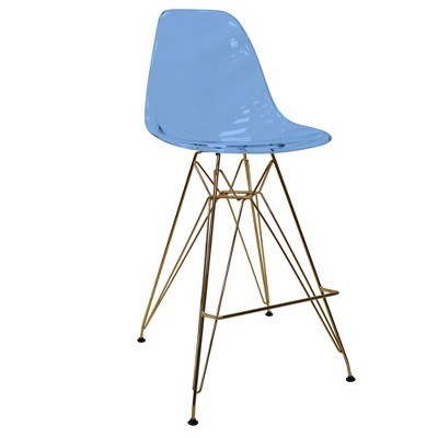 LeisureMod Cresco Mid Century Modern Acrylic Counter Height Barstool with Gold Chrome Base – Ideal for Kitchens and Dining Rooms