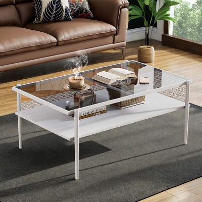 NicBex Modern Rectangle Coffee Table with Glass Top and Metal Legs for Living Room