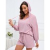 2 Piece Lounge Sets for Women V Neck Lantern Long Sleeve Hooded Top and Drawstring Shorts Sweatsuit Outfits - 3 of 4