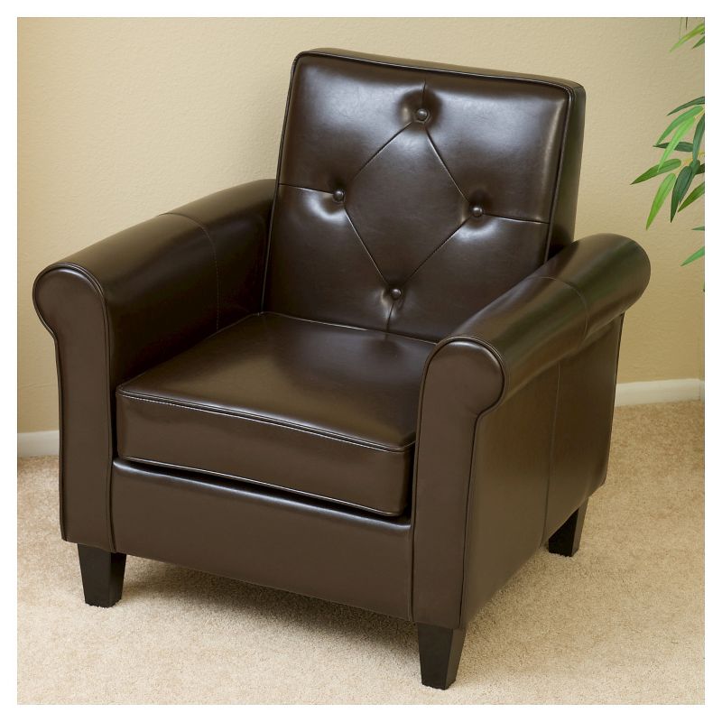 Isaac Tufted Brown Leather Club Chair -Chocolate Brown - Christopher Knight Home, 5 of 6