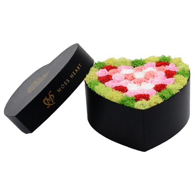 Moss Heart Preserved Roses - 30 Roses in a heart shaped box