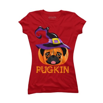 Junior's Design By Humans Pugkin Pumpin Halloween By trantanphat95 T-Shirt