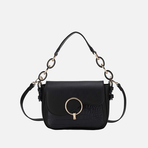 MKF Collection Shoulder Crossbody Bag Croc Turn Lock Closure, Fanta | MKF Collection by Mia K - Black
