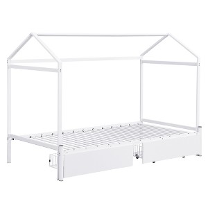 TiramisuBest Twin XL to King Metal Twin Size House Platform Bed with 2 Drawers - White Metal Design - 1 of 4