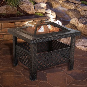 Nature Spring 26" Square Basketweave Wood-Burning Fire Pit - Bronze Finish - 1 of 4