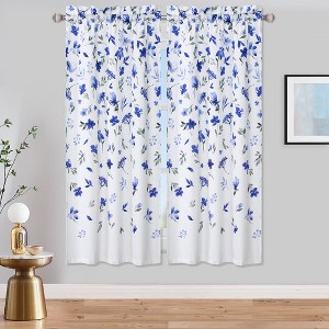 Farmhouse Watercolor Floral Flower Leaf Design Kitchen Curtains for Cafe Bathroom - 1 of 4