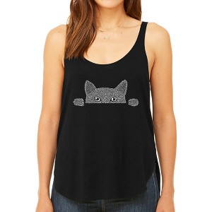 LA Pop Art Women's Premium Word Art Flowy Tank Top - Peeking Cat - 1 of 4