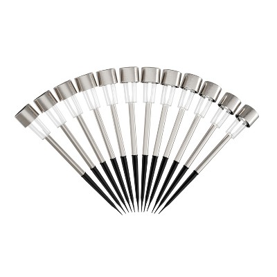 Silver Stainless Steel Solar Pathway Lights Set of 12