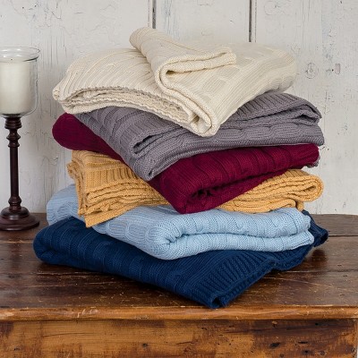 Charcoal Cotton Cable Knit Throw Blanket