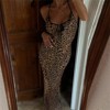Clotth Women's Summer Sleeveless V-neck Sexy Leopard Print Backless Maxi Dress with Lace-up Detail, Brown - 4 of 4