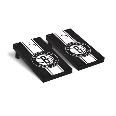 NBA Brooklyn Nets Premium Cornhole Board Onyx Stained Stripe Version