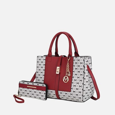 MKF Collection Yuliana Circular M emblem Print Satchel Bag with Wallet by Mia K - Red
