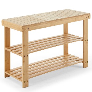 Lyngins 3-Tier Bamboo Storage Bench, Entryway Bench with Storage, Multi-Functional Ottoman Bench, Foot Stool/Shoe Rack Bench for Entryway/Bedroom - 1 of 4