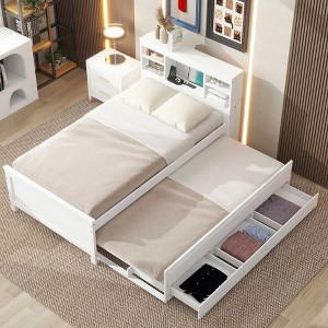 Whisen Full Size Platform Bed with Storage Headboard, USB Port, Twin Size Trundle and 3 Drawers - 1 of 4