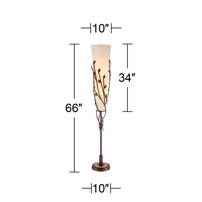 Franklin Iron Works Folia Rustic Industrial Floor Lamp 66" Tall Oil Rubbed Bronze Vine Linen Tapering Cone Shade for Living Room Bedroom House Home, 4 of 10