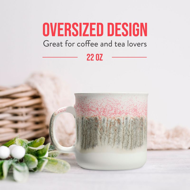 American Atelier Stoneware Glazed Jumbo Coffee Mugs, Big Tea Mugs with Large Handle Design, Dishwasher and Microwave Safe, 22-Ounce, Set of 2,Pink, 4 of 8