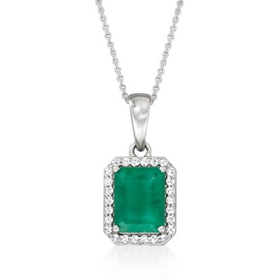 Ross-Simons 1.60 Carat Emerald and .15 ct. t.w. Diamond Pendant Necklace in 14kt White Gold