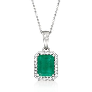 Ross-Simons 1.60 Carat Emerald and .15 ct. t.w. Diamond Pendant Necklace in 14kt White Gold - 1 of 4
