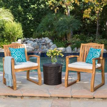 Tampa 3pc Acacia Wood & Wicker Patio Chat Set - Brown - Christopher Knight Home