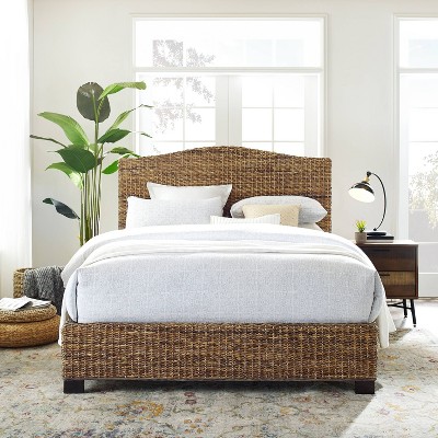 Serena Coastal King Bed with Rattan Upholstered Headboard