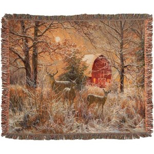 Manual Woodworks and Weavers Woven Cotton Winter Decor Throw with Full Moon and Snow Scene - 1 of 3