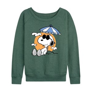 Women's - Peanuts - Snoopy's Beach Day Lightweight French Terry Wide Neck Long Sleeve Graphic Shirt - 1 of 4