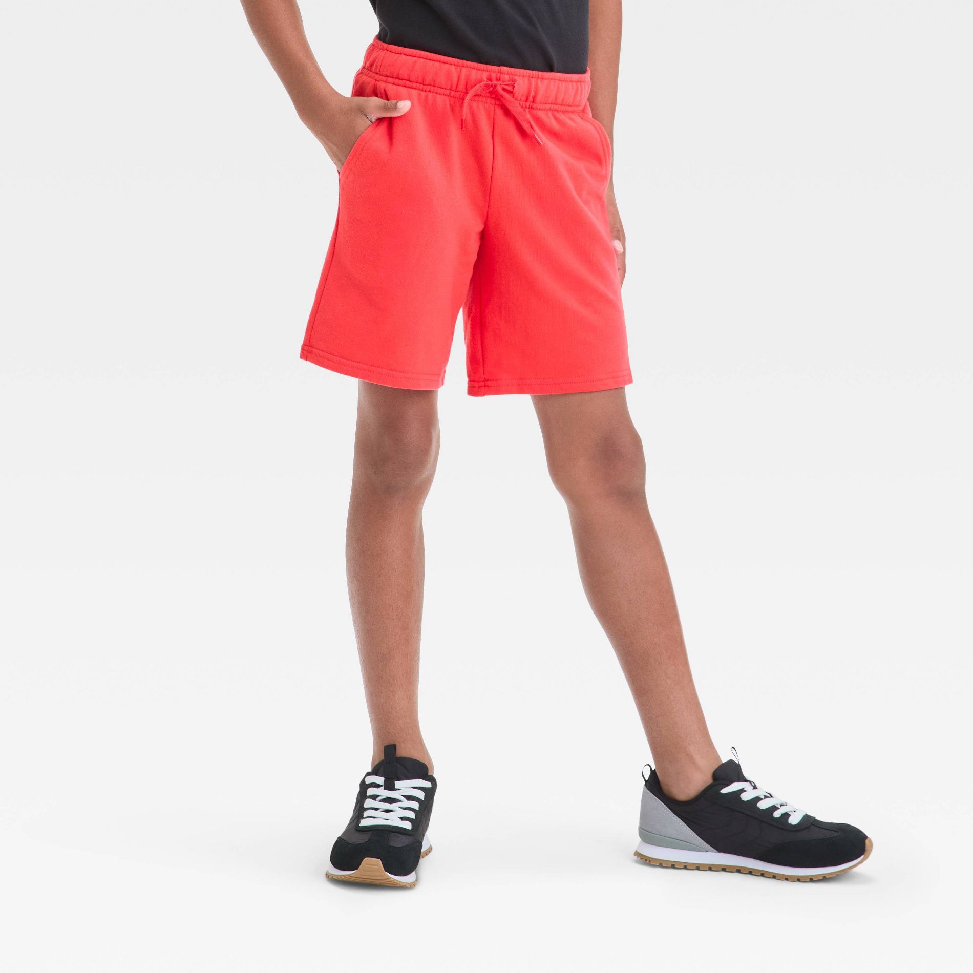 Boys' Pull-On Shorts - Cat & Jack™ Red L: Cotton Blend, Recycled Polyester, Midweight French Terry, Flexible Drawstring