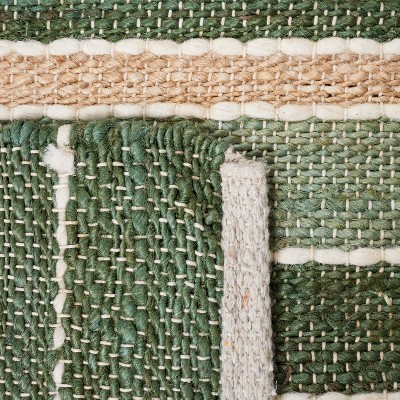 6'6" Square Green and Natural Wool Striped Kilim Rug