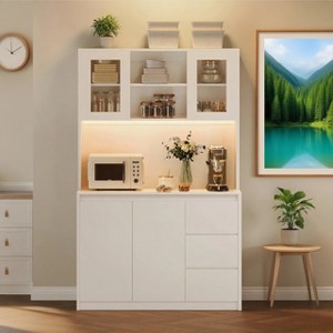 71" Pantry Cabinet with Charging Station,Tall Kitchen Pantry Storage Cabinet with Led Lights,Kitchen Hutch with Microwave Stand - 1 of 4