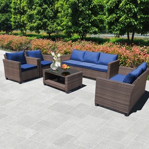 5-Piece Patio Wicker Conversation Sofa Set with Coffee Table,Rattan Sofa Chair with Cushion - 1 of 4