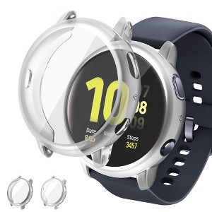 Insten 2-Pack Case For Samsung Active 2 44mm, Built in Screen Protector Soft TPU Bumper Cover, Full Around Coverage (Clear + Silver) - 1 of 4