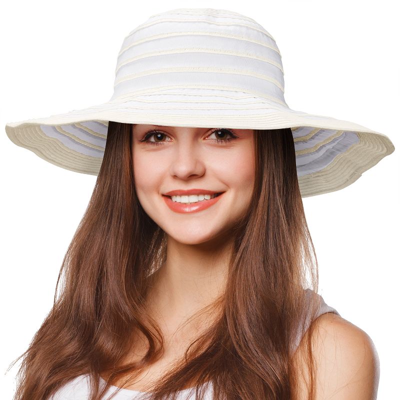 Solaris Womens Striped Straw Hat Floppy Beach Hats, 1 of 8