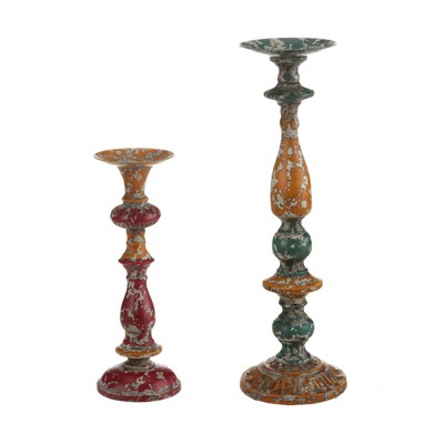 Northlight Pack of 2 Distressed Colorful Metal Decorative Pillar Candle Holders 27"