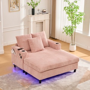 KTMBDW Chaise Lounge Chair Indoor, 56" Oversized Sleeper Chair, Upholstered Sofa Bed with USB Charging&2 Cup Holders for Living Room - 1 of 4