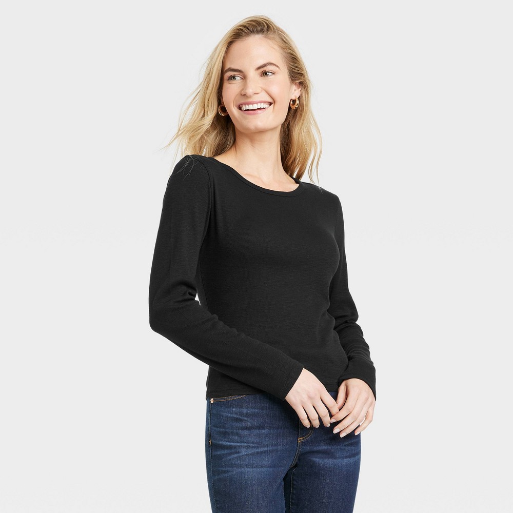 Women's Ribbed Shrunken Long Sleeve T-Shirt - Universal Thread Black M
