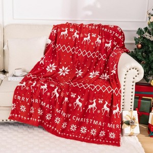 Lomsoe Red Christmas Throw Blanket, Christmas Tree Snowflake Deer Printed Flannel Blanket, Soft, Plush, Warm Winter Cabin Bed Throw - 1 of 4
