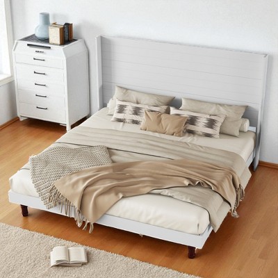 Mshliw Stylish 54" High Headboard Platform Bed, Comfortable Modern Design for Reading & Relaxing, Queen/King Size, No Box Spring Needed