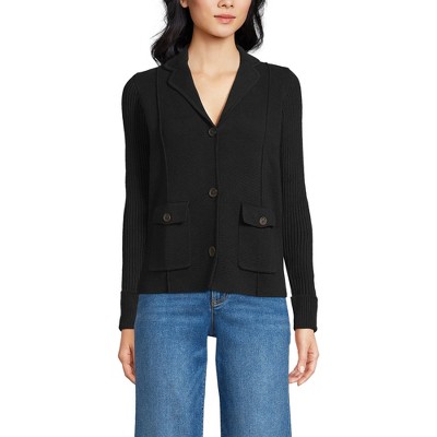 Lands' End Women's Drifter Ribbed Collared Blazer Sweater