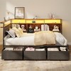Twin Size Bed Frames Bed Frame with Storage Bookcase and LED Lights with Upholstered Headboard and Charging Station Twin Daybed with 3 Storage Drawers - 3 of 4