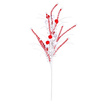 Vickerman Red/White Candy Cane Pom Pom Artificial Christmas Spray. Includes 6 sprays per pack.