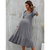 Women's Maternity Midi Dress Long Sleeve V-Neck Flowy Dress Pleated Flare with Smocked Cuffs Casual Dress - 4 of 4