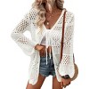 Women's Crochet Cardigan Light Weight Long Sleeve Tie Front Hollow Out Thin Cardigan - 2 of 4