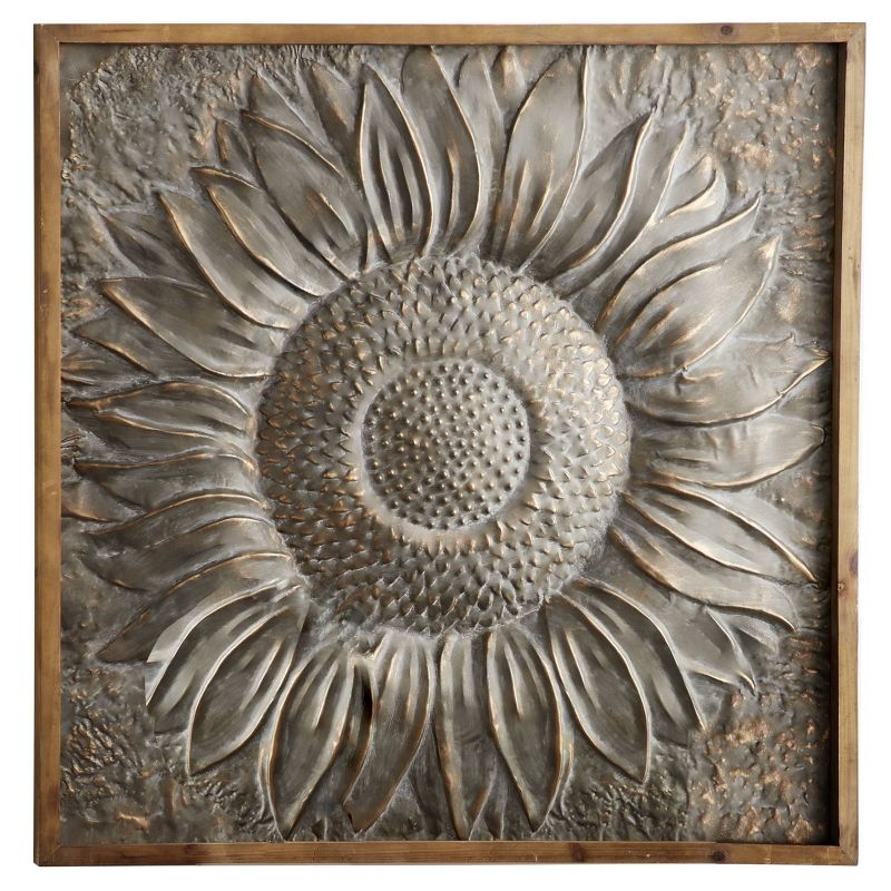 Metal Floral Sunflower Wall Decor with Embossed Details Gray - Olivia &#38; May, 1 of 22