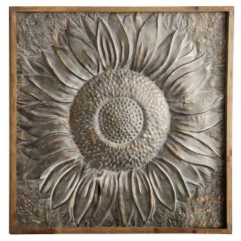 Metal Floral Sunflower Wall Decor with Embossed Details Gray - Olivia & May