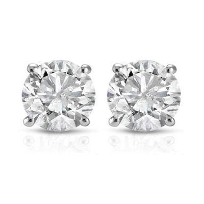 Pompeii3 1 Ct Solitaire Certified Diamond Stud Earrings Round Brilliant 4Prong Push Back