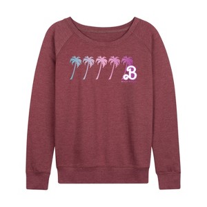 Women's - Barbie - Gradient Palm Tree B Logo Lightweight French Terry Wide Neck Long Sleeve Shirt - 1 of 4